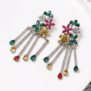 Diamond Flower Tassel Earrings